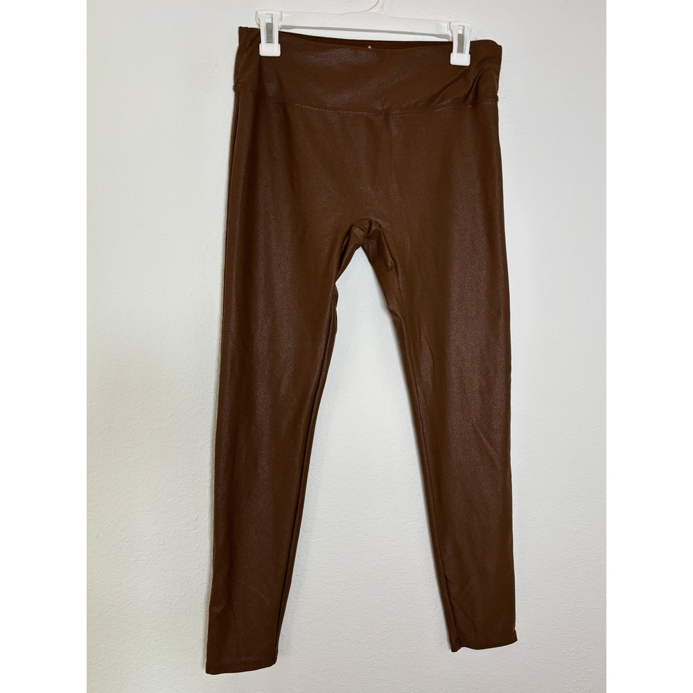 Santiny Brown Faux Leather Leggings High Waisted Metallic Stretch Pants‎ Large